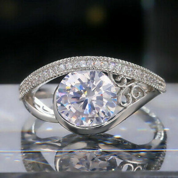 Silver Simulated Diamonds Ellipse Ring - Picture 4 of 6